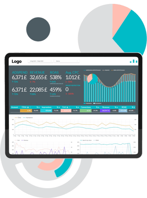 Ipad displays a typical Bidnamic data dashboard in your Looker Studio.