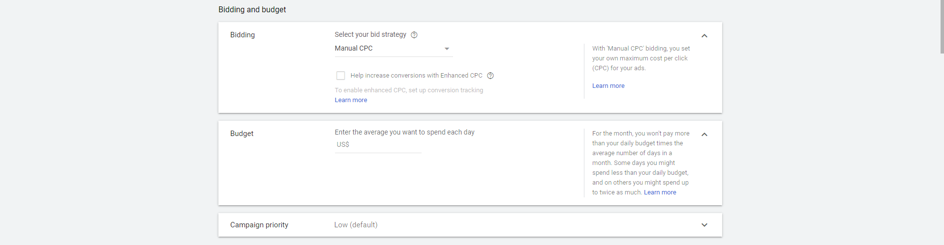 Input bidding and budget