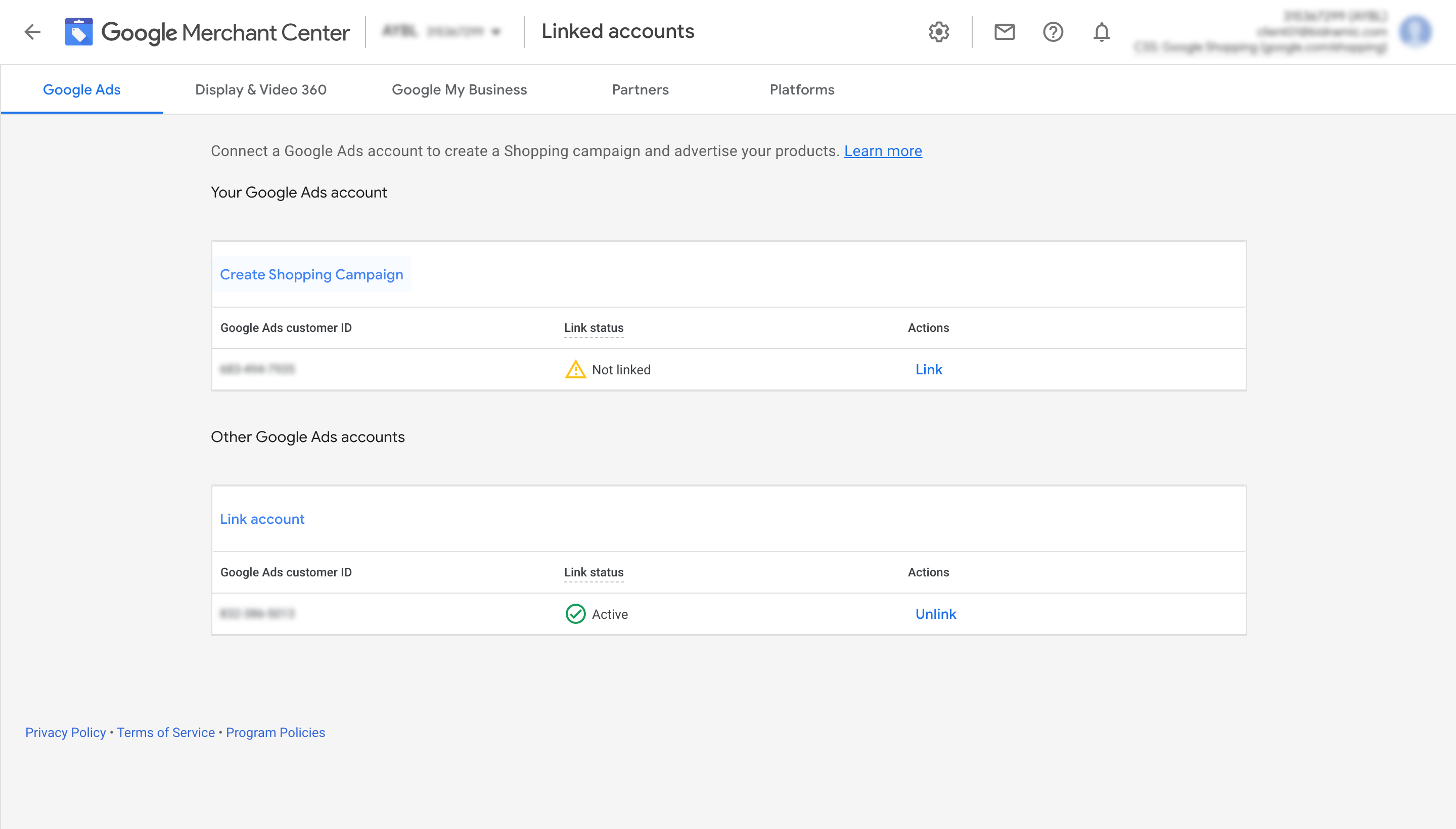 Link GoogleAds account