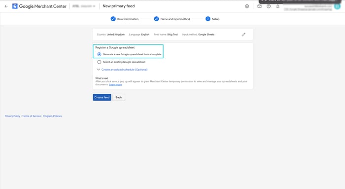 Register a google spreadsheet