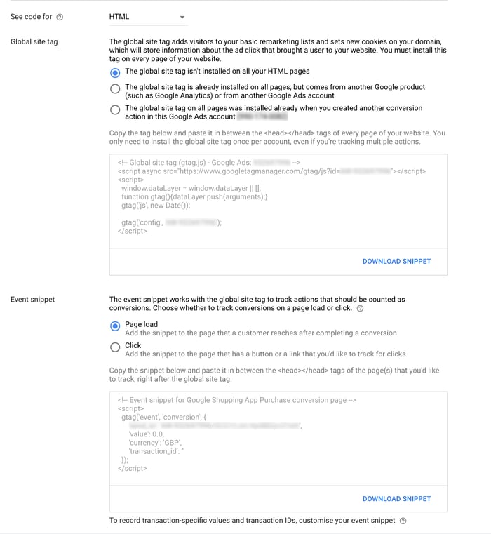 Screenshot showing how to create a Google Analytics tracking pixel