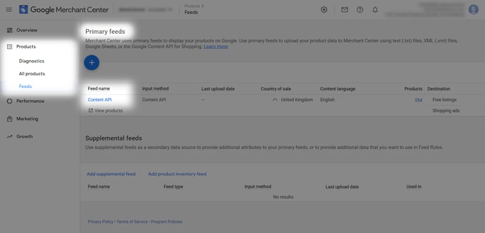 Google Merchant Center Primary feeds