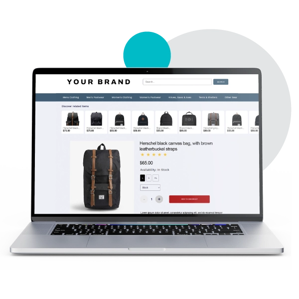 Discovery Pages maintain all your branding elements like logo, colours and fonts. Image shows a laptop with an example Discovery Page. Discovery Pages maintain all your branding elements like logo, colours and fonts. Image shows a laptop with an example Discovery Page.