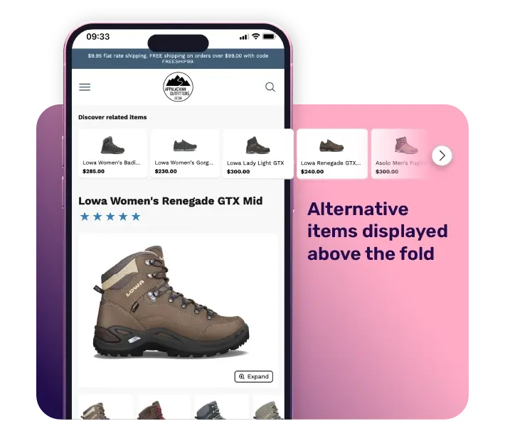 Highlighting relevant product alternatives above the fold can help improve engagement