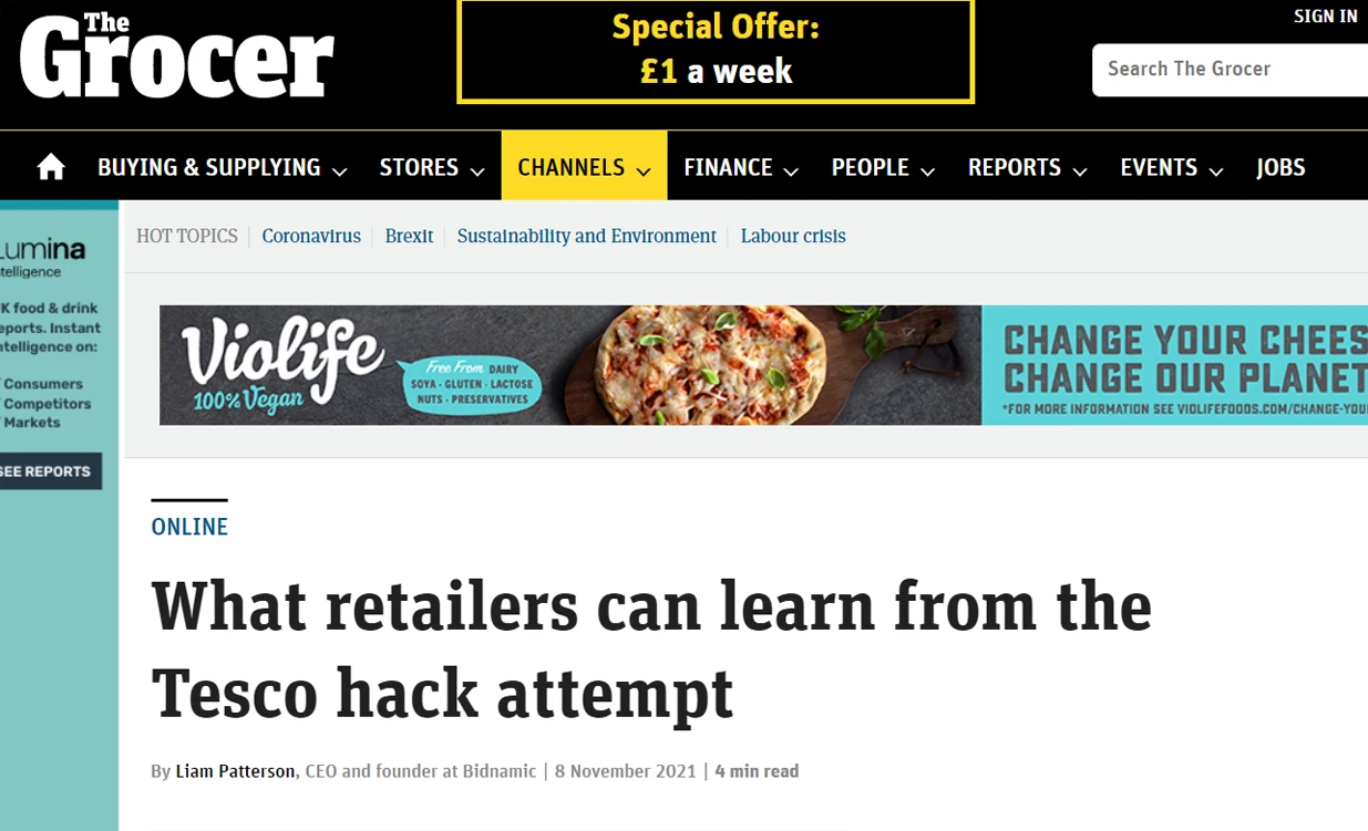Screenshot of an article on The Grocer